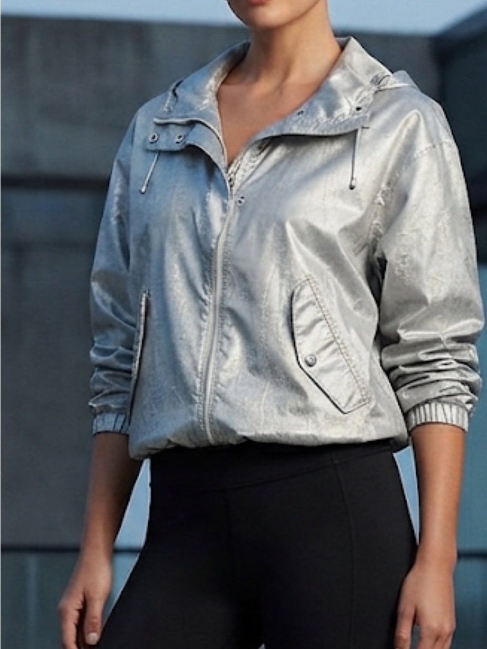 Ralph Lauren Silver Metallic Hooded Bomber Jacket - Women